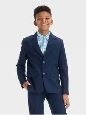 Cat & Jack Boys Navy Blue Blazer Jacket pant and Blazer set w collar shirt